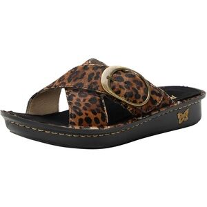 Alegria Vanya Safari Leopard Print Slide Sandals with Buckle 38